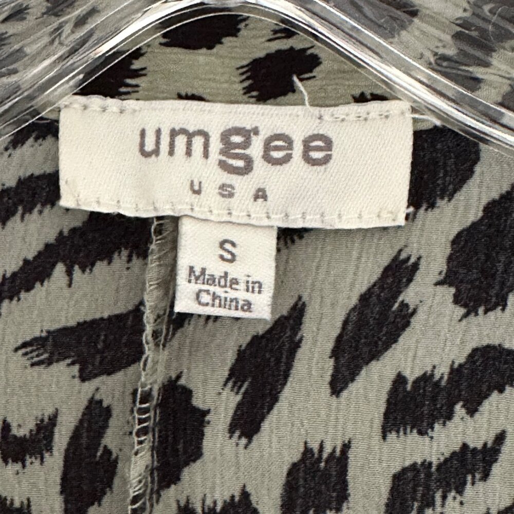 Umgee Womens Tunic Mini Dress Small Olive‎ Green Black Animal Print 3/4 Sleeve - Picture 5 of 10